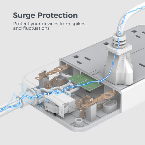 Power Strip Surge Protector, TESSAN Flat Plug Extension Cord with 8 Outlets 3 USB Charger(1 USB C), 1080 Joules Protection, Wall Mountable Charging Station for Home Office School Dorm Room Essentials