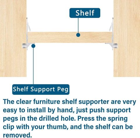 20pcs Plastic Locking Shelf Support Pegs,7.9mm Shelf Pin,Self-Locking Bracket Clips,Clear Shelf Pegs for for Kitchen Cabinet Furniture Book Shelves, 5/16" Peg x 3/4" Thick Shelves