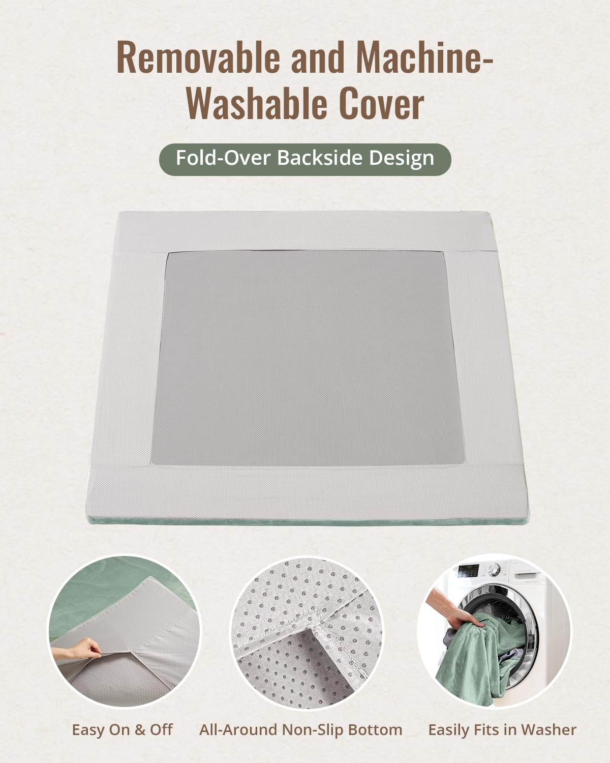 Blissful Diary 1.3" Thick Baby Play Mat, 50x50 Playpen Mat with Removable & Washable Cover, Ultra Soft Crawling Rug for Floor, Foam Cushion & Non-Slip Backing for Kid, Toddler and Infant, Sage Green