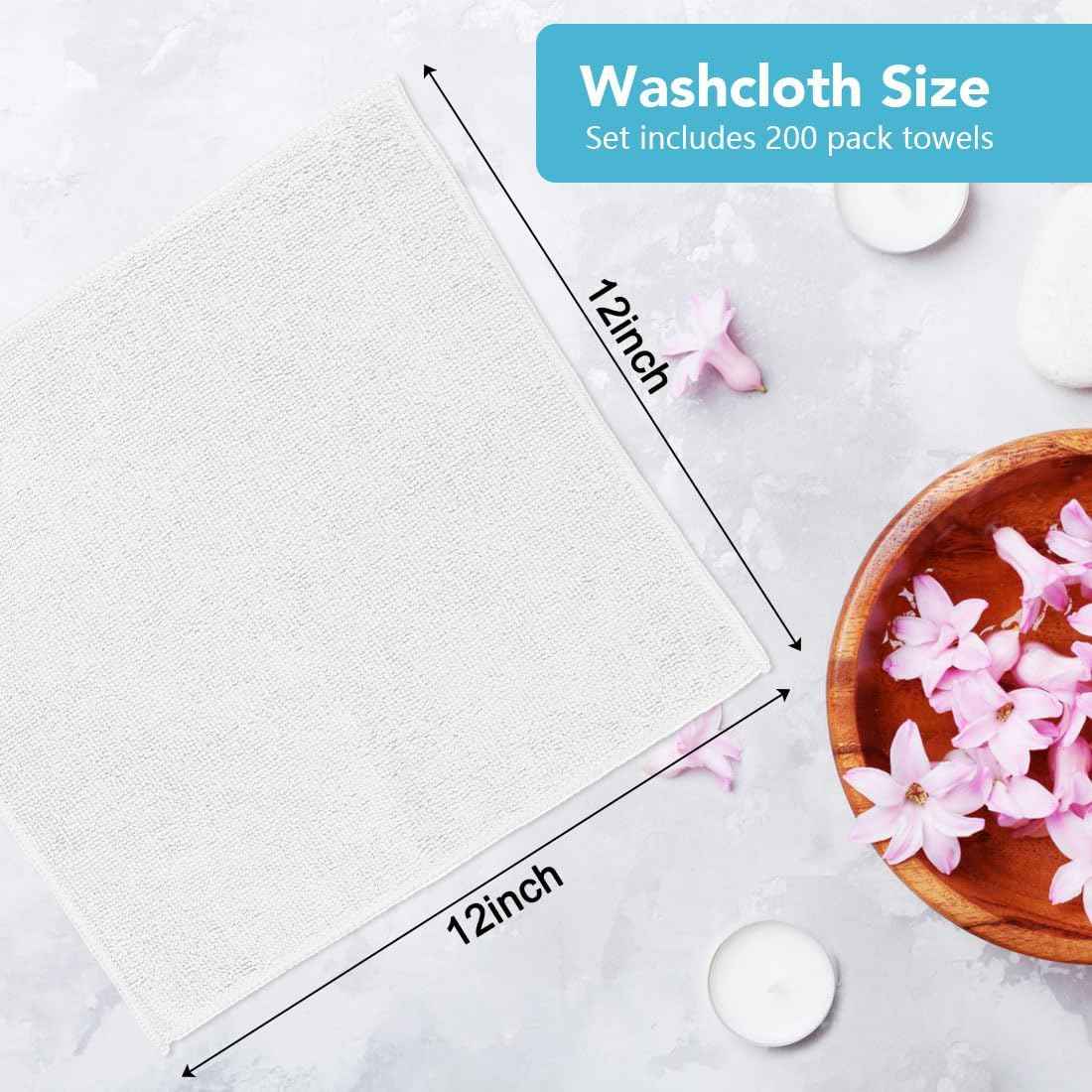Orighty Washcloths Bulk, 200 Pack Microfiber Face Towels, 12x12 Inch White