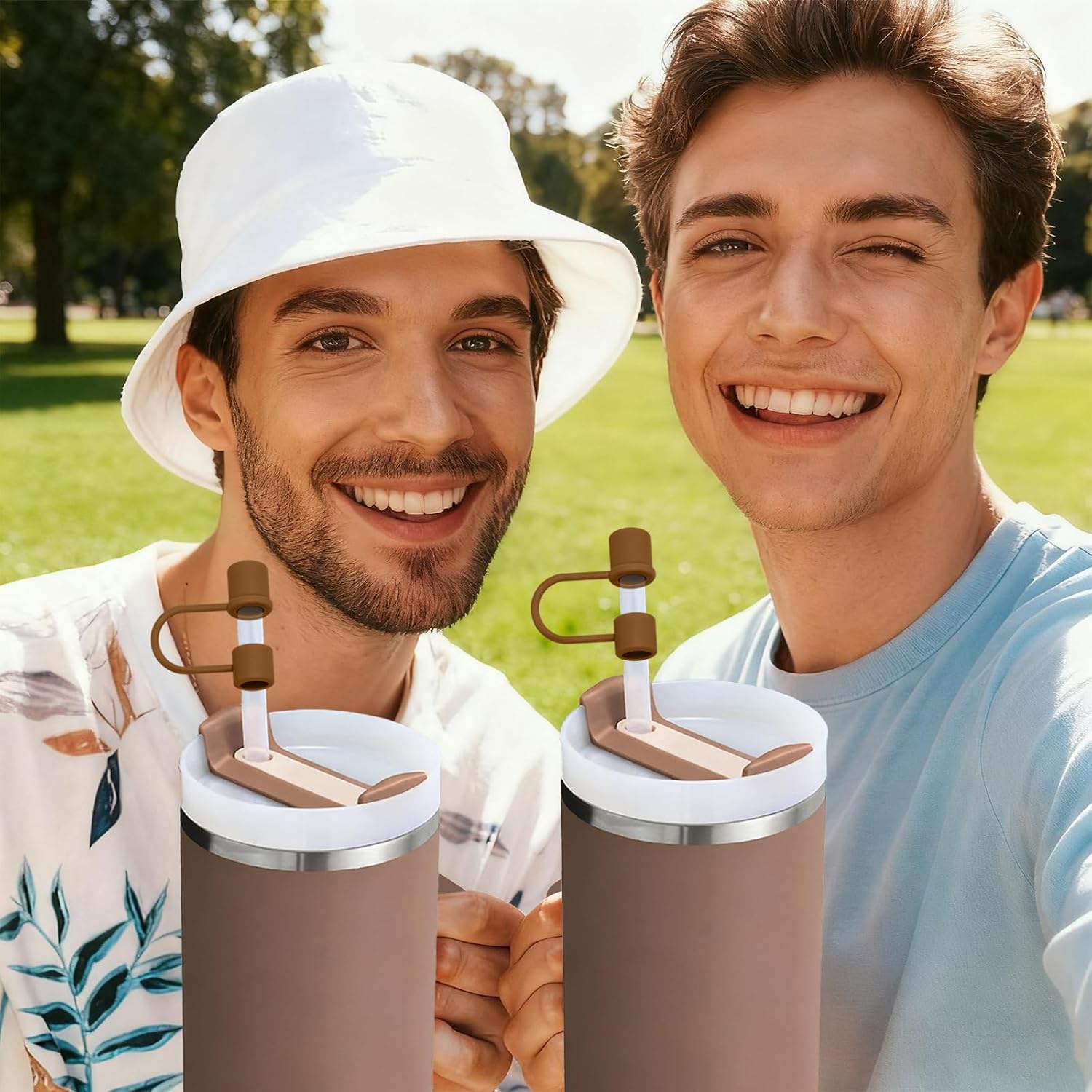 6PCS Silicone Straw Cover Cap Compatible with Stanley 30&40 Oz Tumbler Accessories Brown Straw Toppers Reusable Caps for Stanley Cup 10mm 0.4in Straws