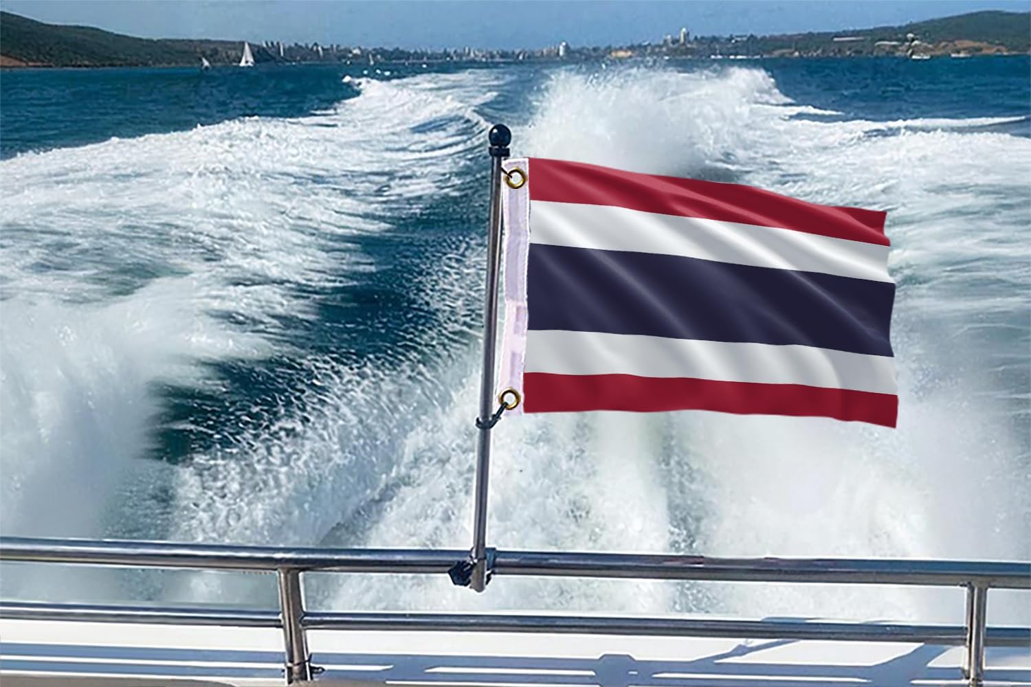 Double Sided Thailand Boat Flag 12x18IN Thais Marine Small Flag Bright Colors Fade Proof Nylon Truck Motorcycle Banner with 2 Brass Grommets Outside