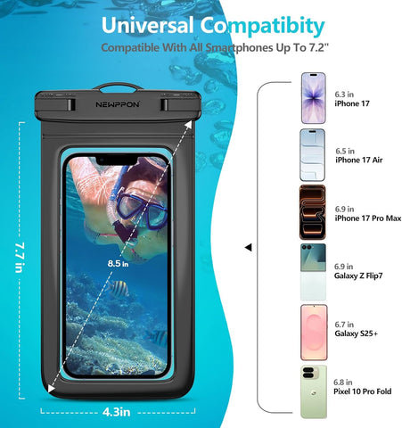 100 Pack 8.5“ Waterproof Cell Phone Pouch - Underwater Dry Bag Case Lanyard - Water Proof Clear Holder Protector for iPhone 17 16 15 Pro Max Plus Samsung Galaxy S25 S24 Ultra Note for Beach Swimming