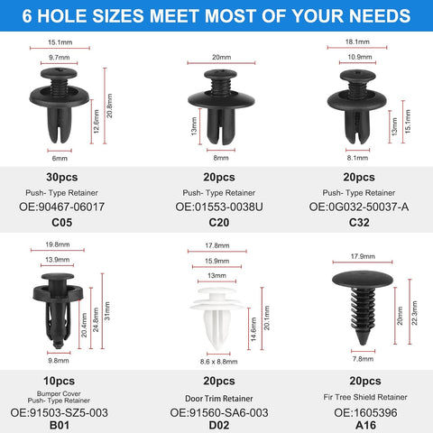 QIIYCCE 120PCS Car Clips & Plastic Rivets - 6 Popular Sizes, Fits Bumpers, Fenders & Most Car Models, Ideal for Body Fixing & Replacement