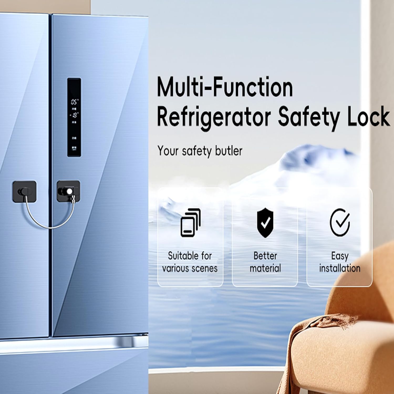 2 Pack Refrigerator Locks with 4 Keys, Child Safety Lock for Fridge Door Locks, Cabinets, Freezer, Desk Drawers, Wardrobes, Closets, Windows-No Tools Need or Drill (Patent)