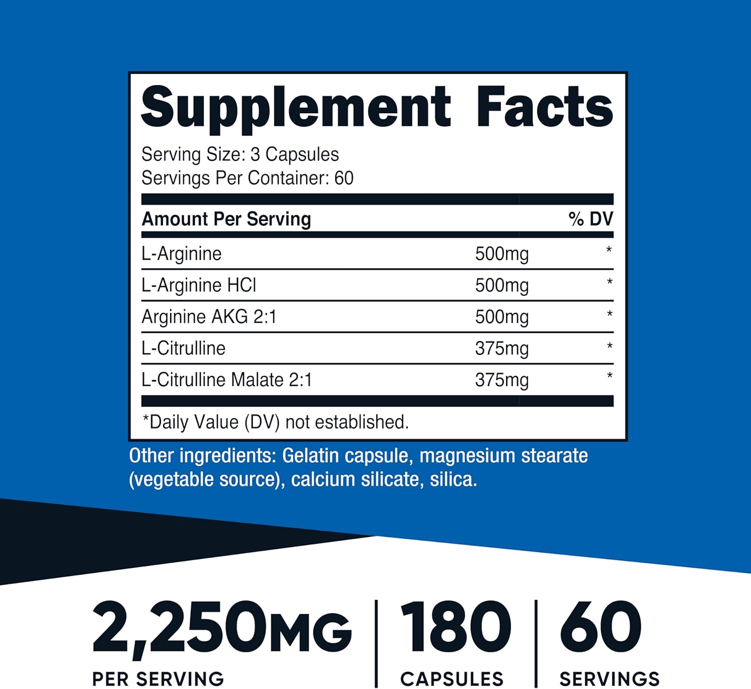 Nutricost Nitric Oxide Booster 2250mg, 180 Capsules, Gluten Free