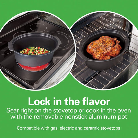Hamilton Beach Programmable Slow Cooker with 6 Quart Stovetop-Safe Sear & Cook Crock & Travel Lid Lock for Portable Transport, Silver (33663)