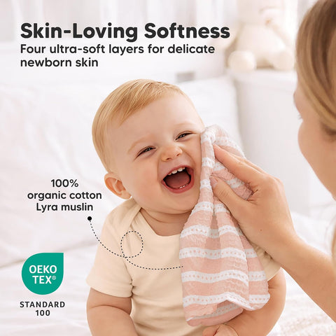 5pk Muslin Baby Washcloths for Newborn, 12x12 Soft Absorbent (Sweet Charm)