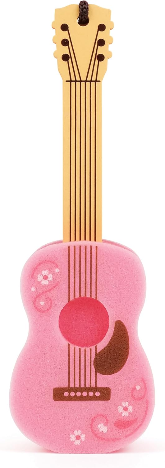 Dolly Parton Pink Guitar Bottle Brush Long-Handle Sponge, Fun and Unique Acoustic Guitar Design with Signature Dolly Logo, Great for Music Lovers