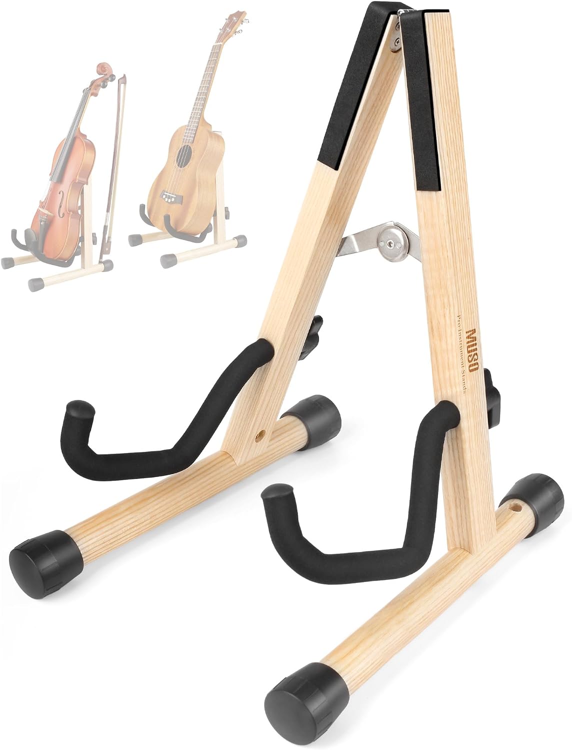MUSO Wood Violin Stand with bow holder, Ukulele Stand, Wooden Stand for Mini Small Guitars, Banjo and Mandolin