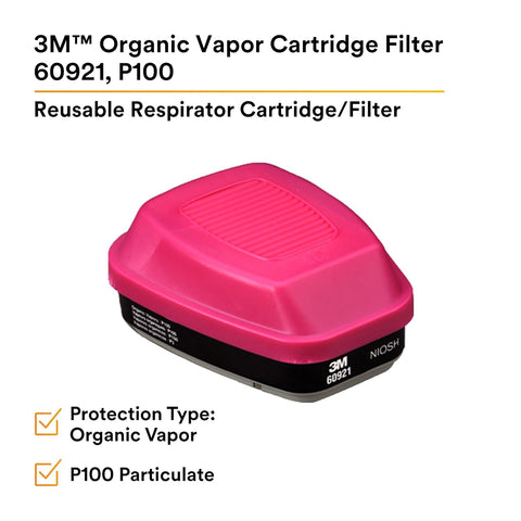 3M P100 Respirator Cartridge/Filter 60921, NIOSH Approved, 1 Pair, OV/P100