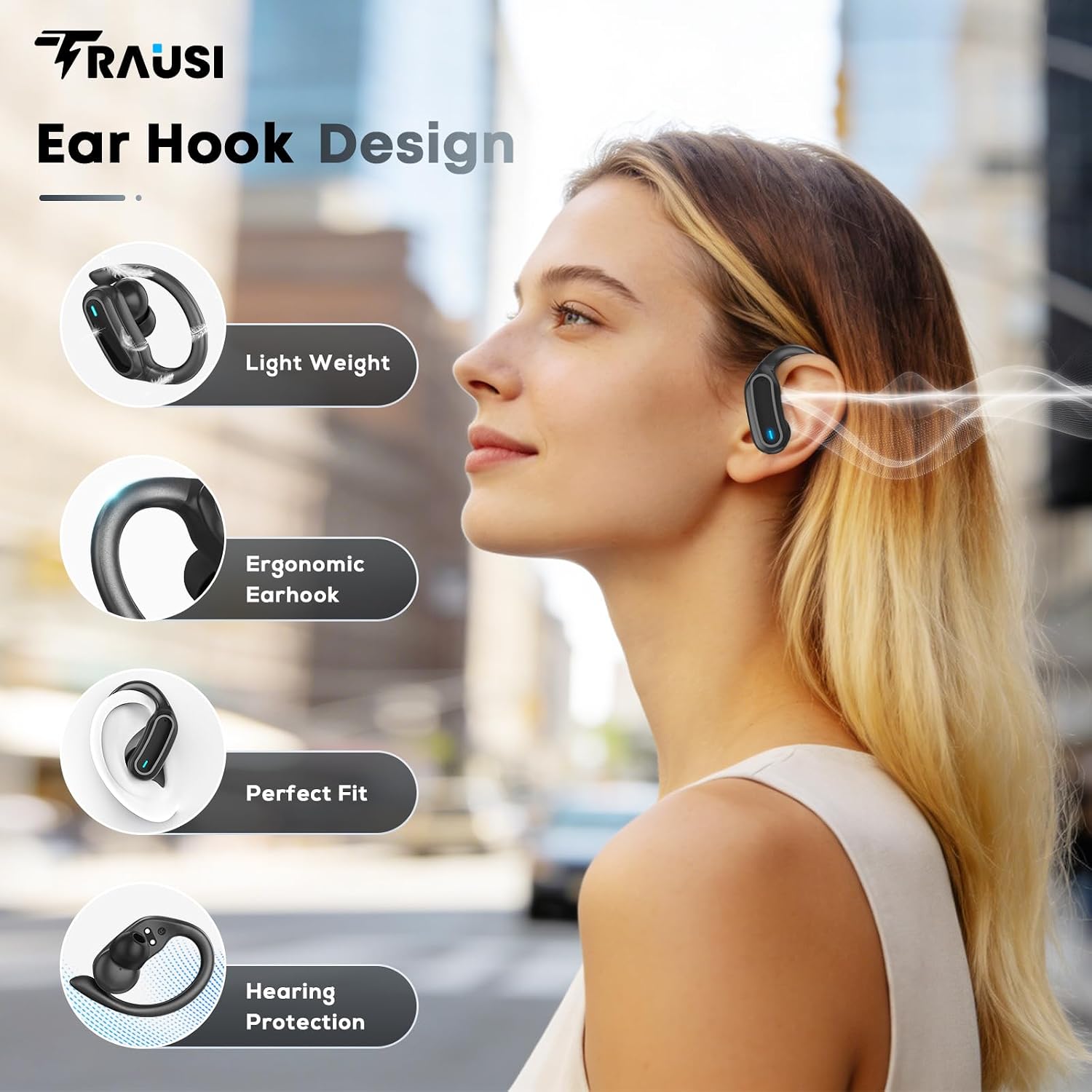 Wireless Earbuds Bluetooth Headphones, 54H Playtime Stereo Over Ear Buds with ENC Noise Cancelling, LED Power Display, IPX7 Waterproof Sport Earphones with Earhooks for Running/Workouts (Black)