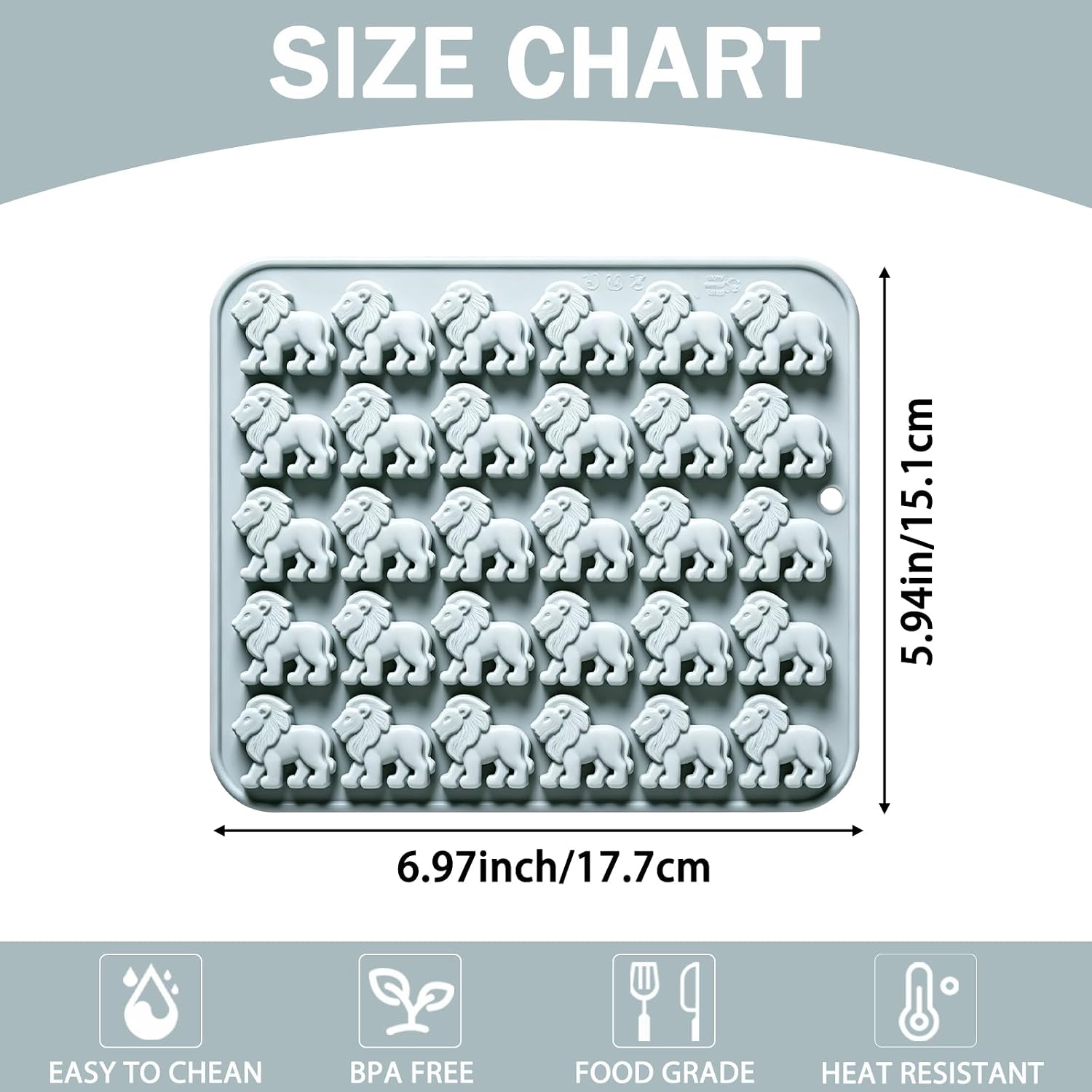 30-Cavity Lion Silicone Chocolate Molds, 3D Mini Lion Candy Molds