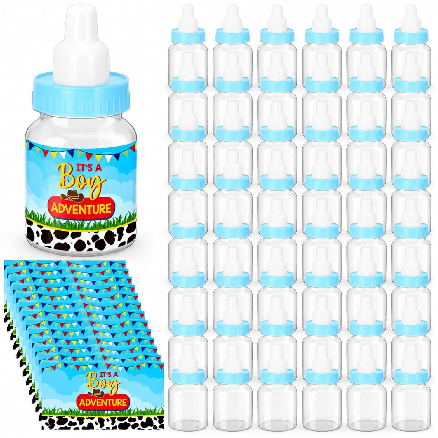 Tondiamo 48 Pcs Cowboy Baby Shower Mini Bottle Favors with Sticker
