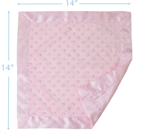 American Baby Company Heavenly Soft Chenille Security Blanket (14" x 14"), 2-Layer Design with Minky Dot & Silky Satin, Pink, for Boys and Girls