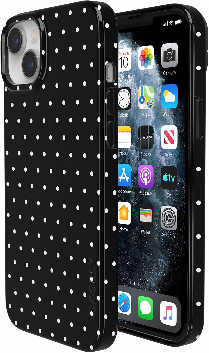 Casely iPhone 14 Plus Case | On the Dot | Black Polka Dot | Compatible with MagSafe | Classic Ultra Slim Design