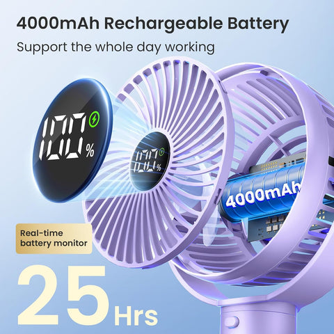 Coohea Portable Stroller Fan, 25H Long-lasting, 4 Speed, Night Light,Purple