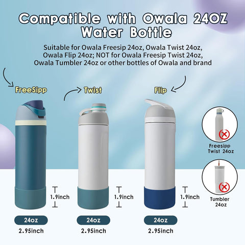 2PCS Silicone Water Bottle Boot, Compatible with Owala 24oz 32oz 40oz, Protective Anti-Scratch & Anti-Dent No Noise Sleeve Cover for FreeSip/Twist/Flip Water Bottles (Demin+ Cobalt, 24oz)
