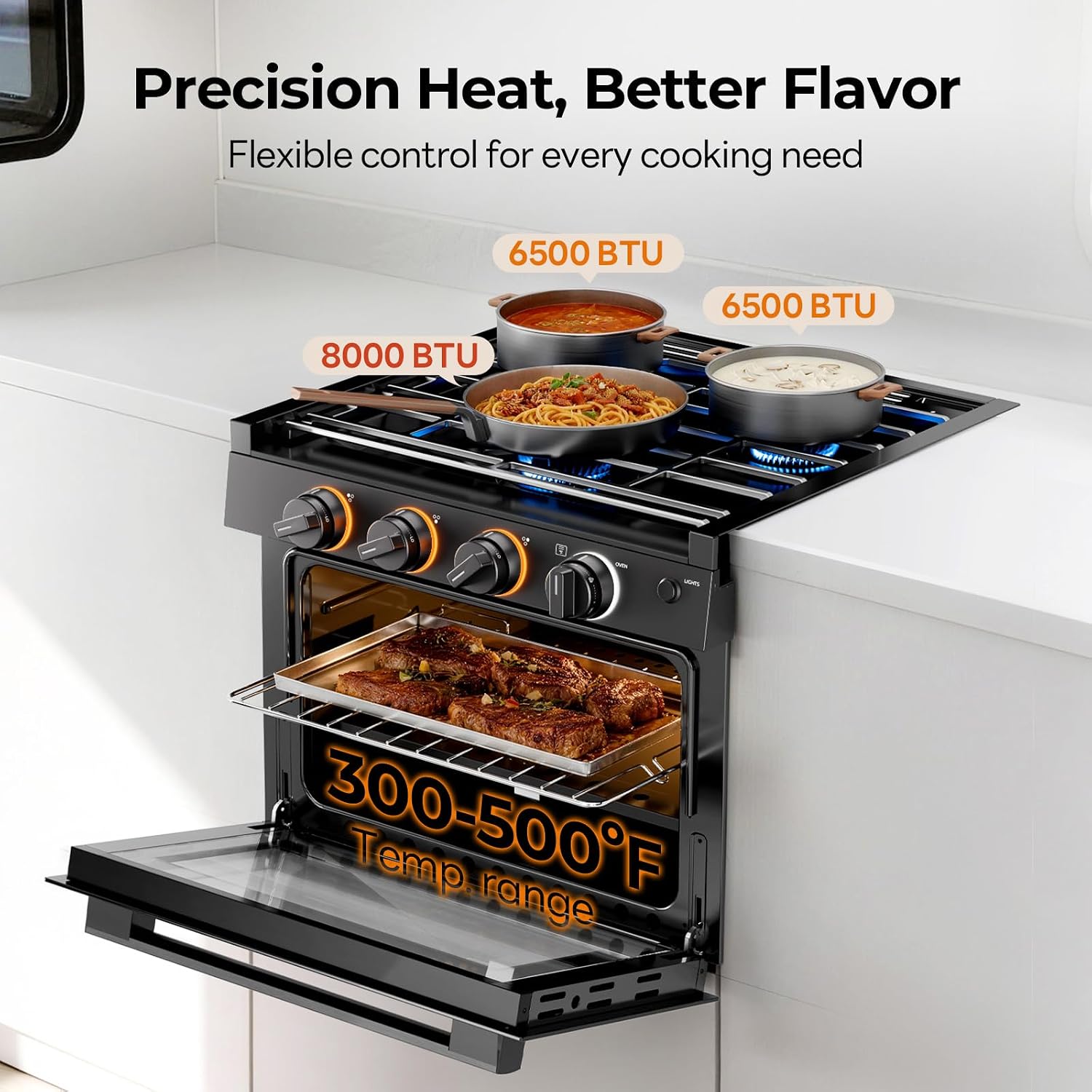 FOGATTI 17" RV Gas Oven Stove, 3 Burner Propane Cooktop 28,100 BTU/Hr