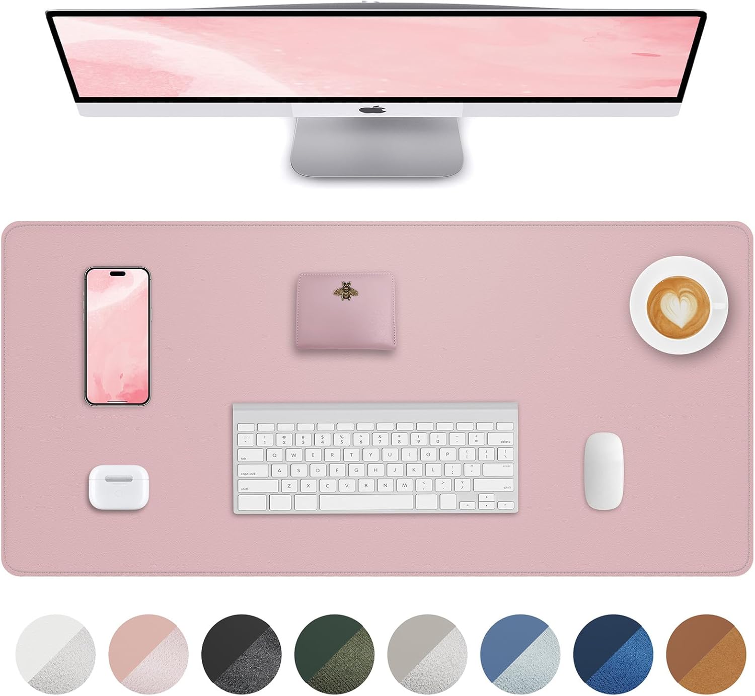 AFIING Desk Pad Protector 23.6" x 13.7" - Non-Slip Waterproof PU Leather Desk Mat for Mouse, Keyboard, Laptop, Office and Home Workspace (Light Pink)