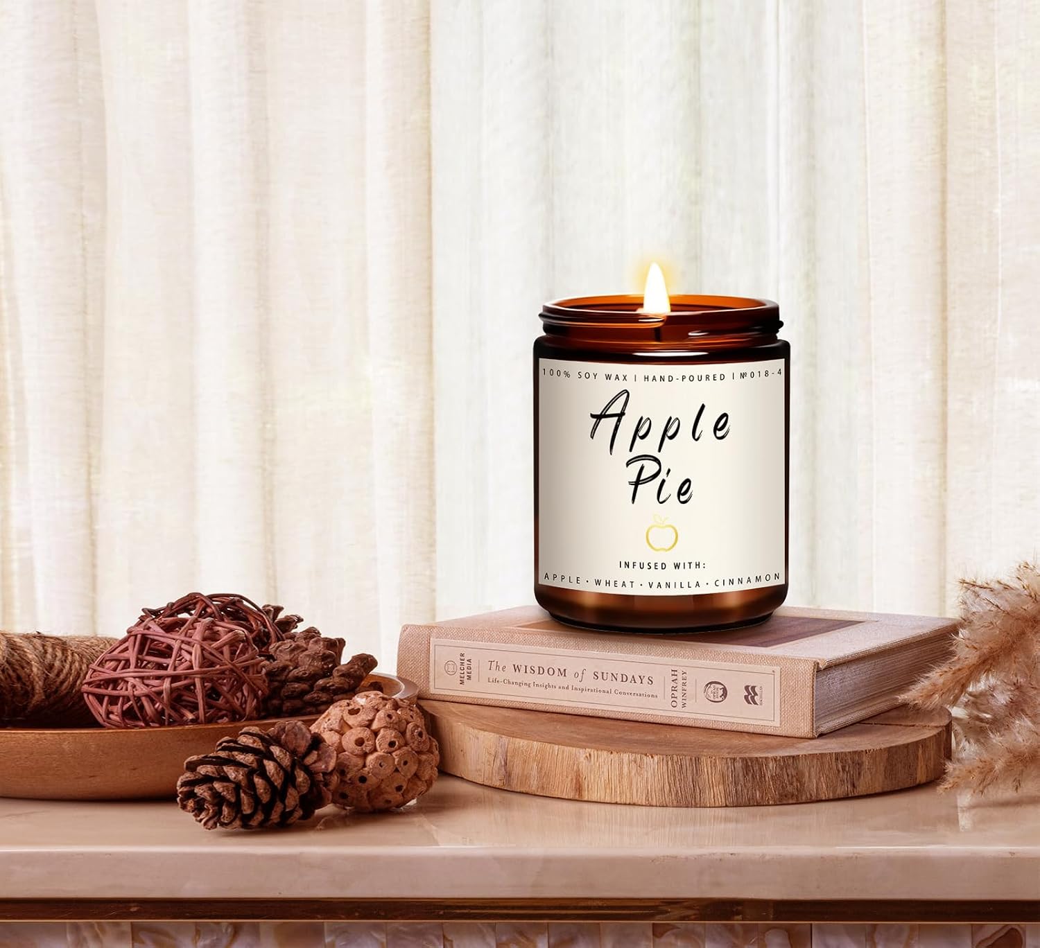 Fall Candles, Apple Pie Scented Candle for Home- Fall Scented Candles Gift Set for Women & Men, Autumn Aromatherapy Candle for Holiday, Thanksgiving, Cozy Home Décor，Long-Lasting Fragrance，7 oz
