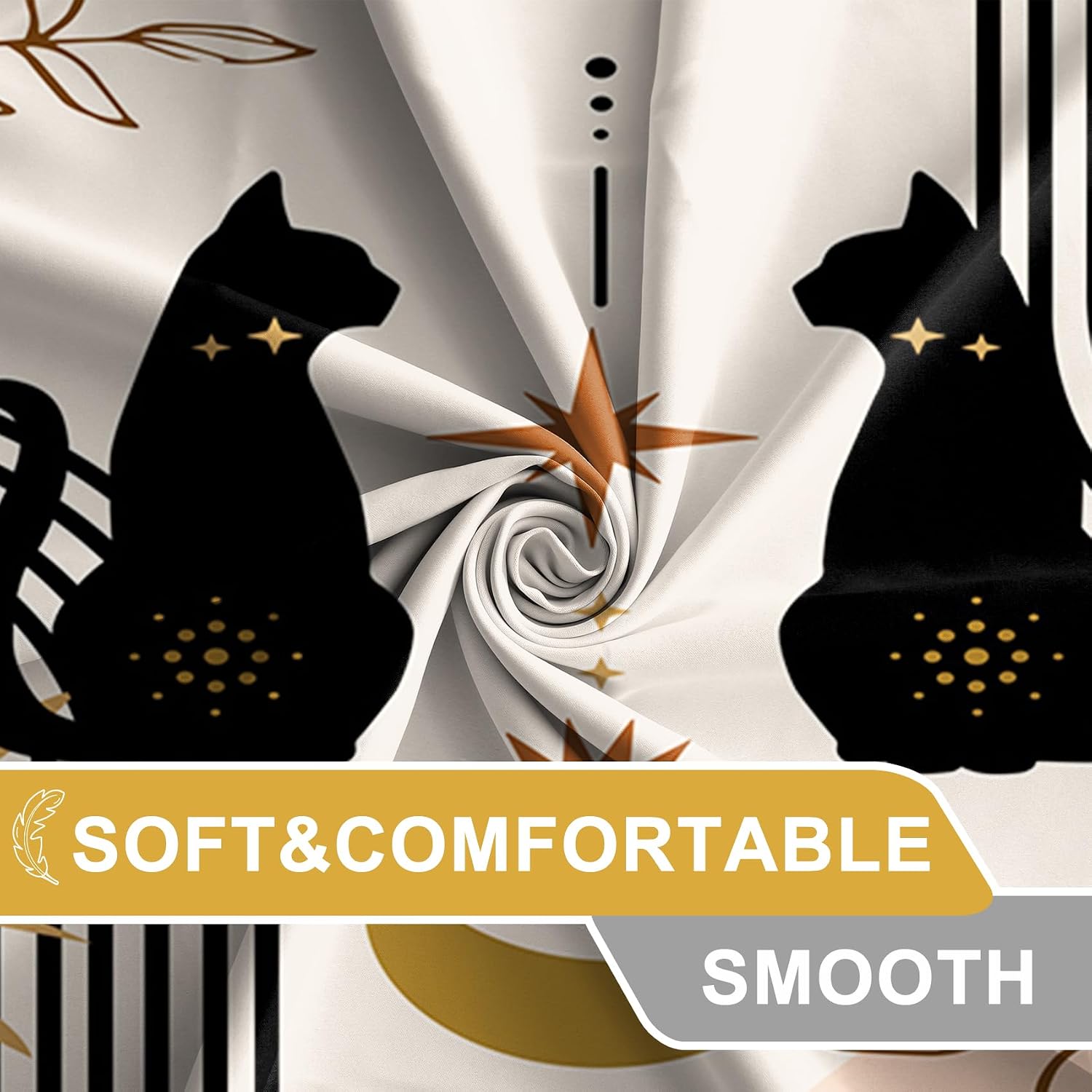 AWERT Boho Mid Century Shower Curtain Cute Cat Shower Curtain for Bathroom with Hooks Minimalist Abstract Fabric 72x72inch
