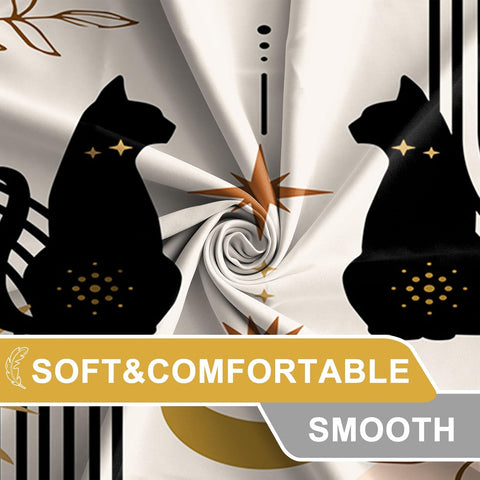 AWERT Boho Mid Century Shower Curtain Cute Cat Shower Curtain for Bathroom with Hooks Minimalist Abstract Fabric 72x72inch