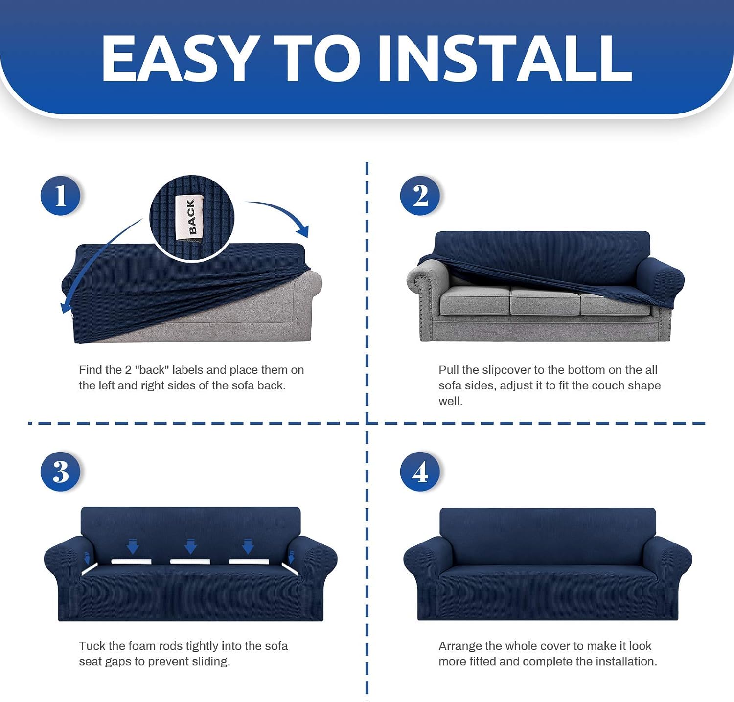 KEKUOU Stretch Chair Sofa Slipcover, Single Couch Cover,Navy Blue
