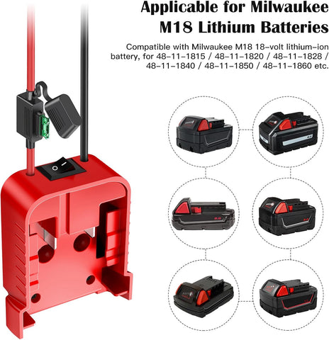 1 Packs Power Wheel Adapter for Milwaukee M18 Battery Adapter 18V Power Wheel Battery Conversion Kit with Switch, Fuse & Wire Terminals, 12AWG Wire, Power Connector for DIY Rc Car Toys and Robotics