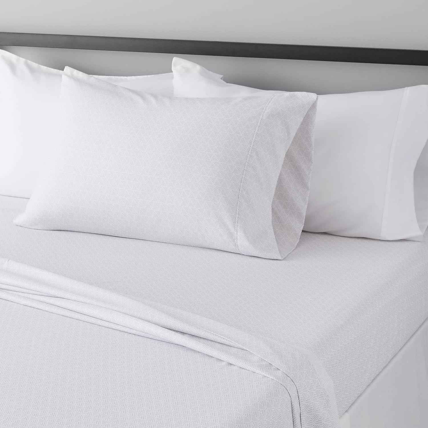 Amazon Basics Lightweight Super Soft Easy Care 3-Piece Microfiber Cozy Bed Sheet Set with 14-Inch Deep Pockets, Twin XL, Gray Crosshatch