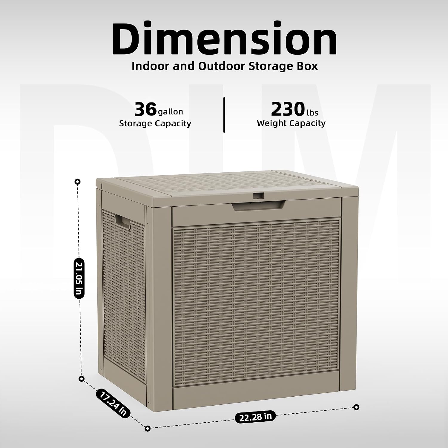 DRATO 36 Gallon Outdoor Storage Box Waterproof, Lockable Resin Deck Box with Lid for Patio Furniture Bench, Pool Garden Tools, Weatherproof Outside Storage Bin for Backyard Porch (Grey, 36 Gallon)