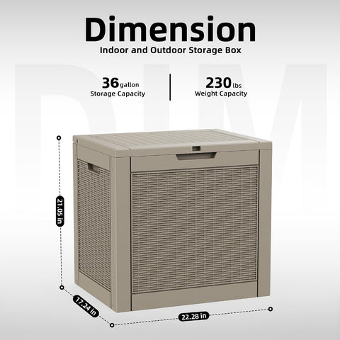 DRATO 36 Gallon Outdoor Storage Box Waterproof, Lockable Resin Deck Box with Lid for Patio Furniture Bench, Pool Garden Tools, Weatherproof Outside Storage Bin for Backyard Porch (Grey, 36 Gallon)