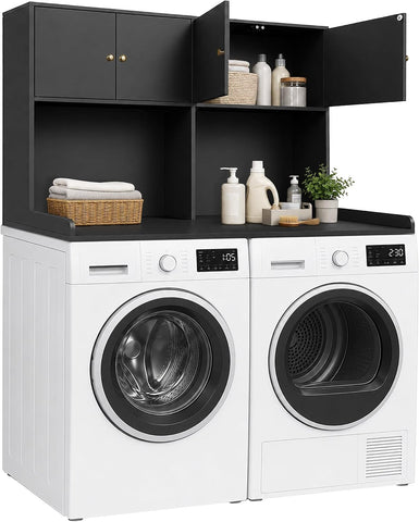 Washer Dryer Countertop with Cabinets, 2-Tier Laundry Countertop with Shelf