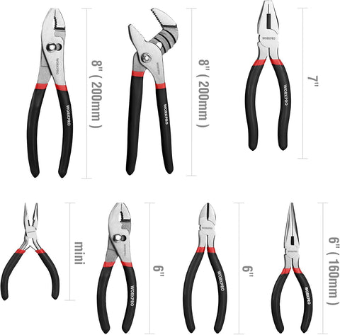 WORKPRO 7-piece Pliers Set, Pliers Tool Set with Comfort Grip, Black