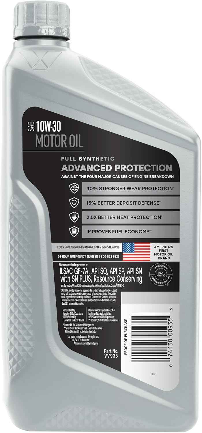 Valvoline Advanced Full Synthetic SAE 10W-30 Motor Oil 1 QT