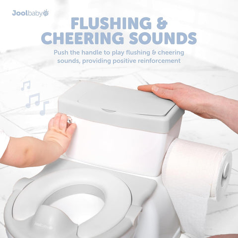 Jool Baby Real Feel 2-in-1 Potty with Wipes Storage, Flushing Sounds & Disposable Liners - Realistic Toilet - Easy to Clean & Assemble (Gray)