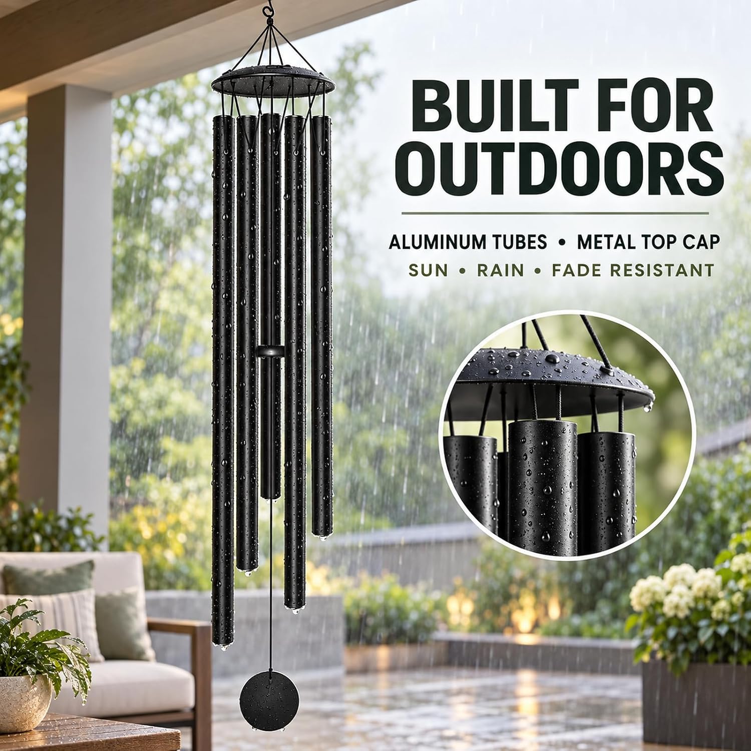 65" Extra Large Wind Chimes for Outside, Deep Tone Black