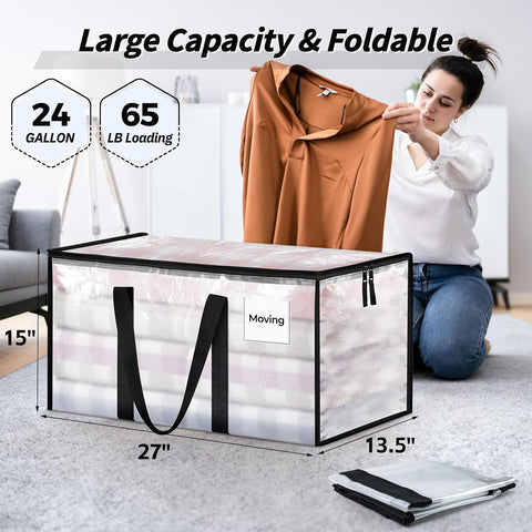 16 Pack Extra Large Clothes Storage Bins with Lids, Moving Bags, Clear