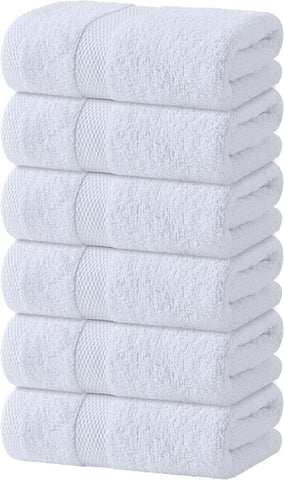 White Hand Towels Set for Bathroom, 6 Pack - Cotton Hand Towel Set for Gym, Kitchen and Spa, 16x27 Inches Soft Highly Absorbent Quick Dry Terry Salon Towels