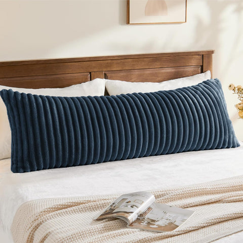 BEDELITE Fluffy Striped Body Pillow Cover with Zipper, Navy Blue, 20x54