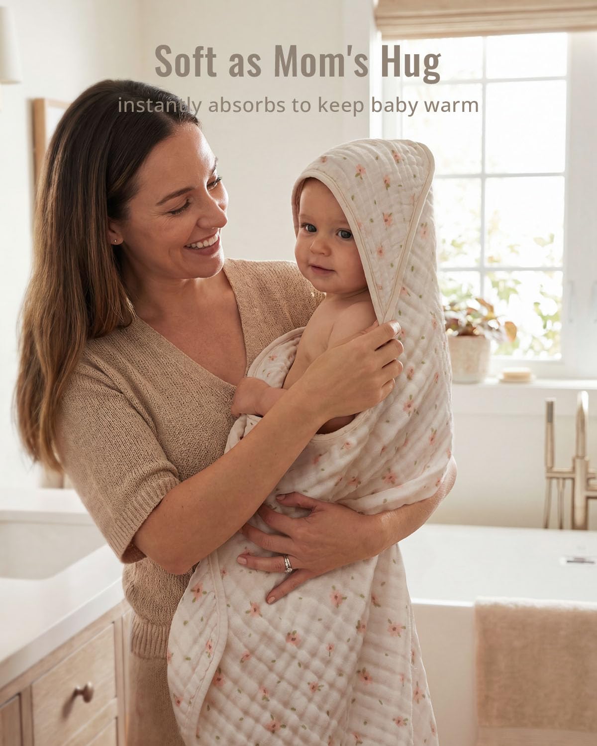 Blissful Diary Muslin Baby Hooded Towel 2 Pack, Soft & Absorbent Bath Towel for Infant, Toddler, Baby Girl Gift, Newborn Essentials, Unicorn & Pink Floral