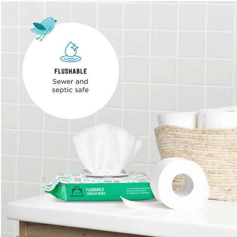 Amazon Brand - Mama Bear Flushable Toddler Toilet Wipes, Unscented, Formulated without Fragrance, Hypoallergenic, Septic Safe, 336 Count, 8 Packs of 43
