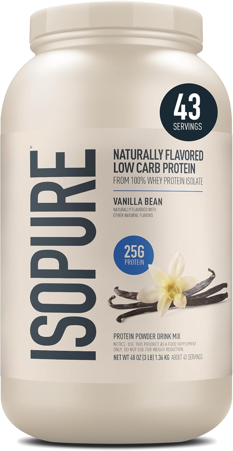 Isopure Low Carb Natural Whey Isolate Protein Powder, Vanilla Bean 3 LB