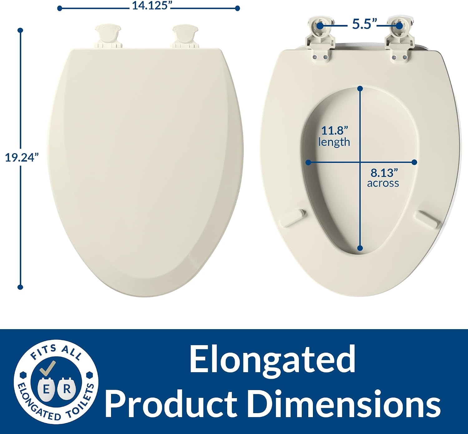 Bemis 1500EC Durable Wood Toilet Seat with Easy Clean Hinges, Made in USA, Elongated, Biscuit