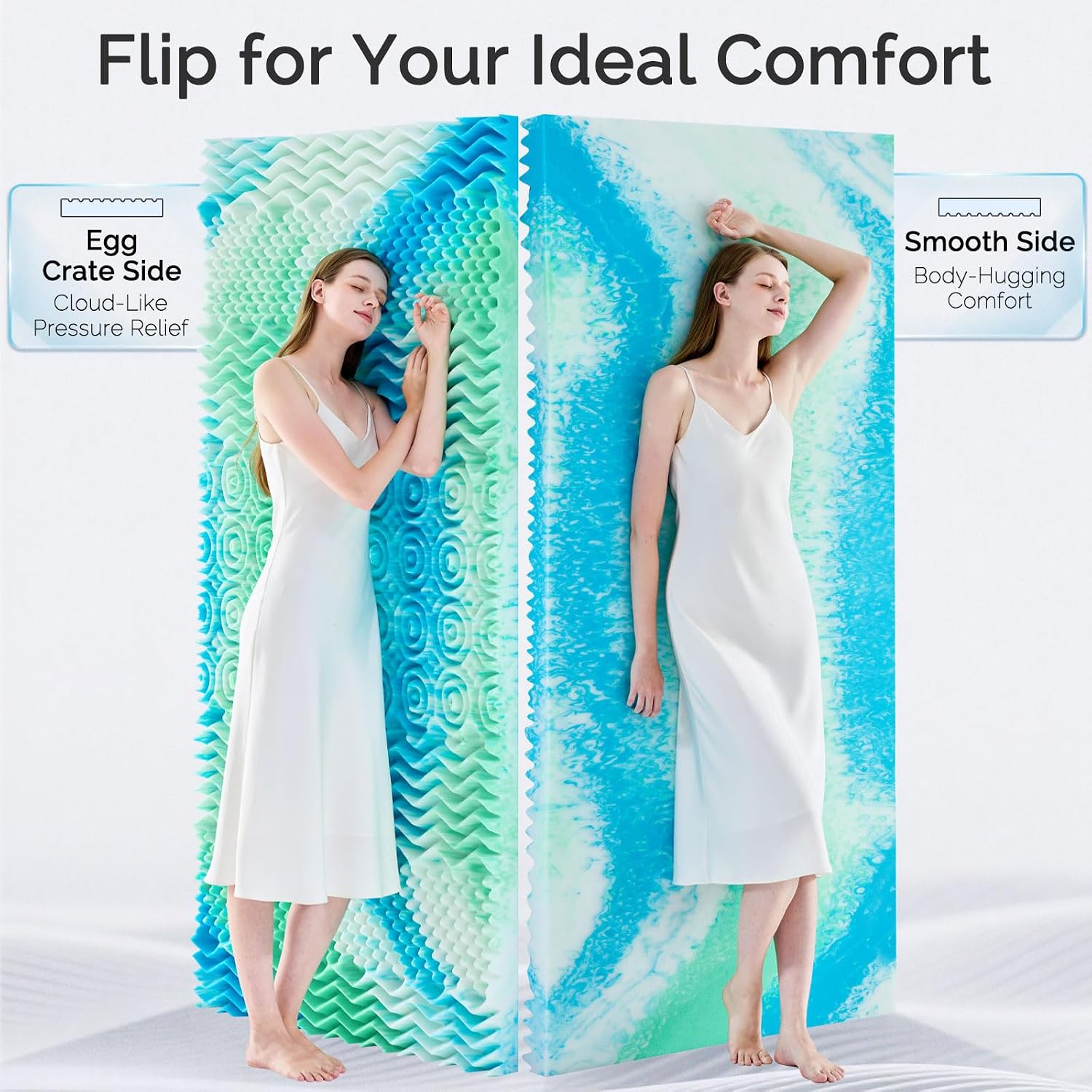 SOOSLEEPY 3 Inch 7-Zone King Memory Foam Mattress Topper Egg Crate Cooling Gel Infused Mattress Pad Bed Topper for Pressure Relief and Back Pain Soft & Breathable, CertiPUR-US Certified