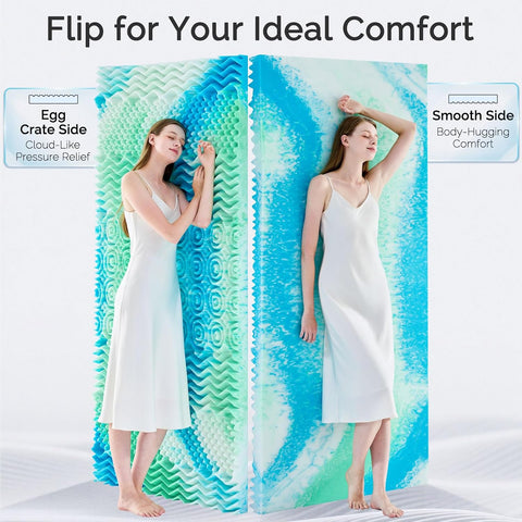 SOOSLEEPY 3 Inch 7-Zone King Memory Foam Mattress Topper Egg Crate Cooling Gel Infused Mattress Pad Bed Topper for Pressure Relief and Back Pain Soft & Breathable, CertiPUR-US Certified