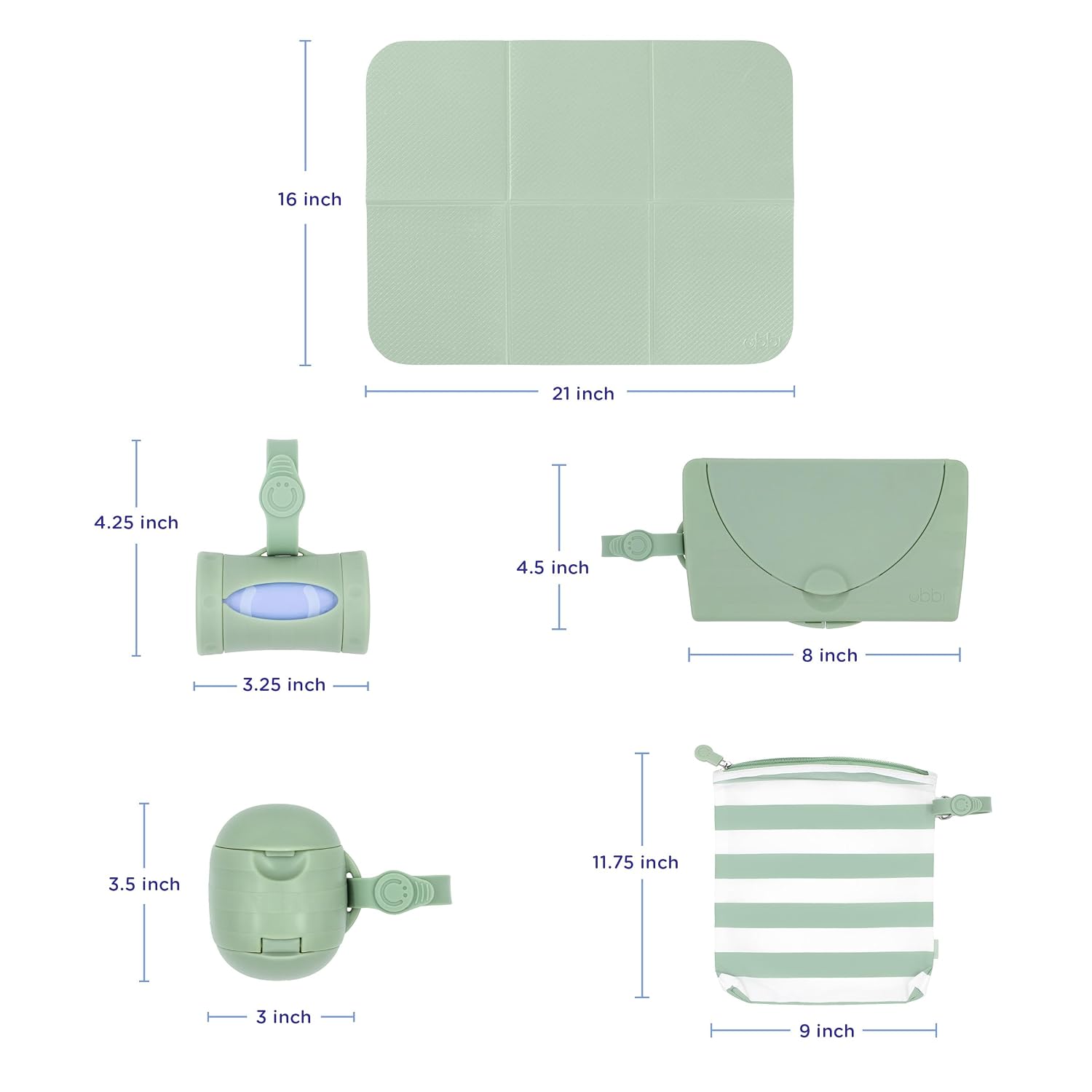 Ubbi On-the-Go Diapering Gift Set, Sage