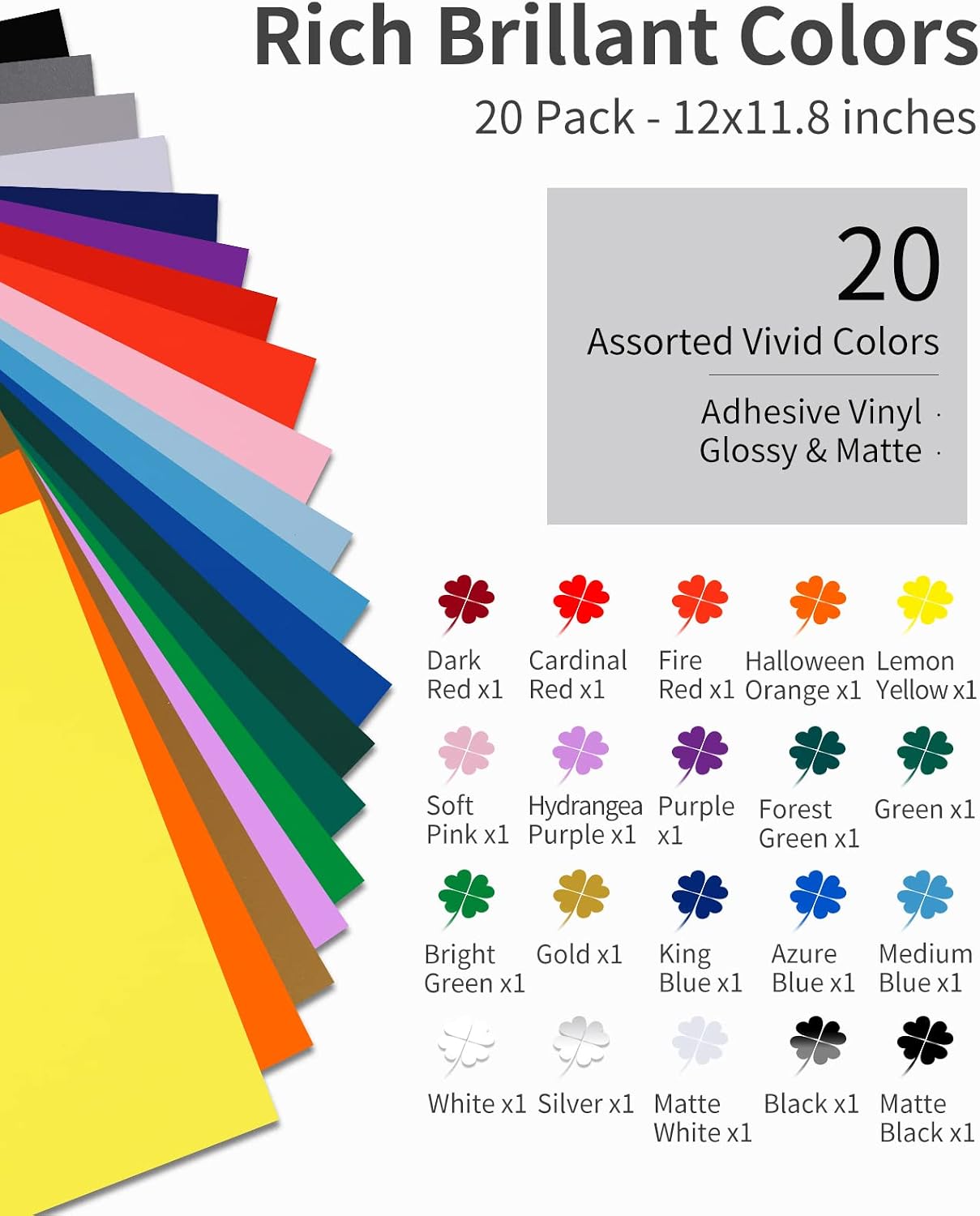 Sooez Permanent Vinyl - 20Pack Adhesive Vinyl Sheets Assorted Colors