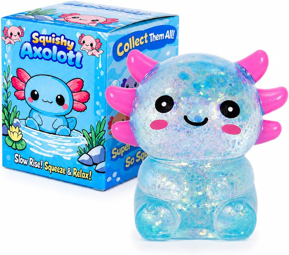 Axolotl Squishy Stress Ball, Soft TPR Slow Rising Squeeze Toy, Cute Axolotl Fidget Toy for Stress Relief, Anxiety Calming Sensory Toy for Kids Adults(Blue Seated Axolotl)