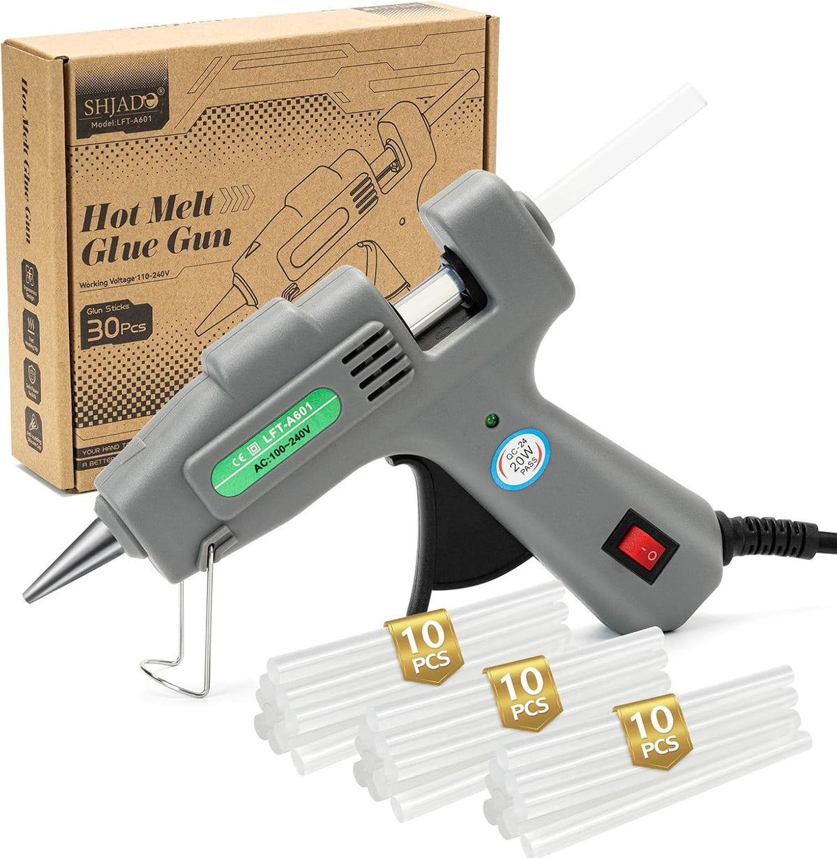 SHJADE Hot Glue Gun with 30 Glue Sticks, 20W Mini Hot Melt Gun Kit(Grey)